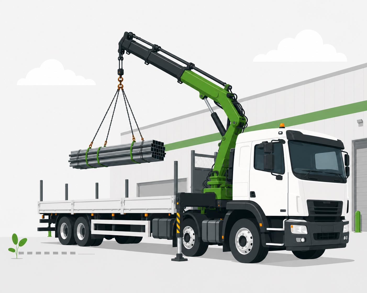 Illustration of a Rays Haulage crane truck with boom deployed